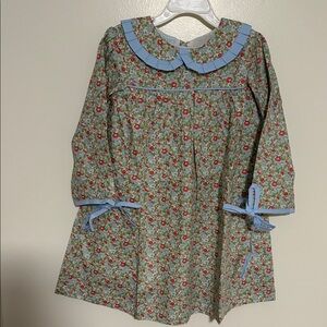 Floral Kids Dress with Blue Accents